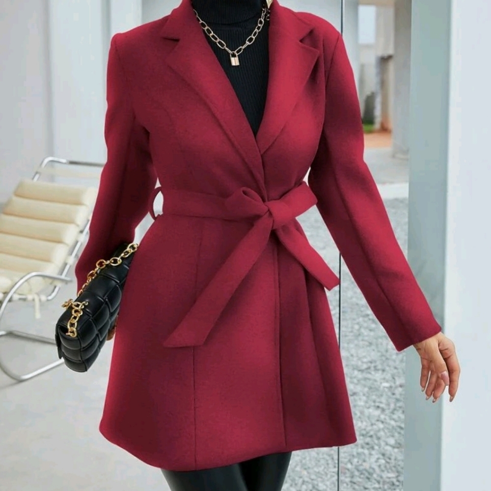 Lapel Collar Belted Overcoat - Picture 3 of 7